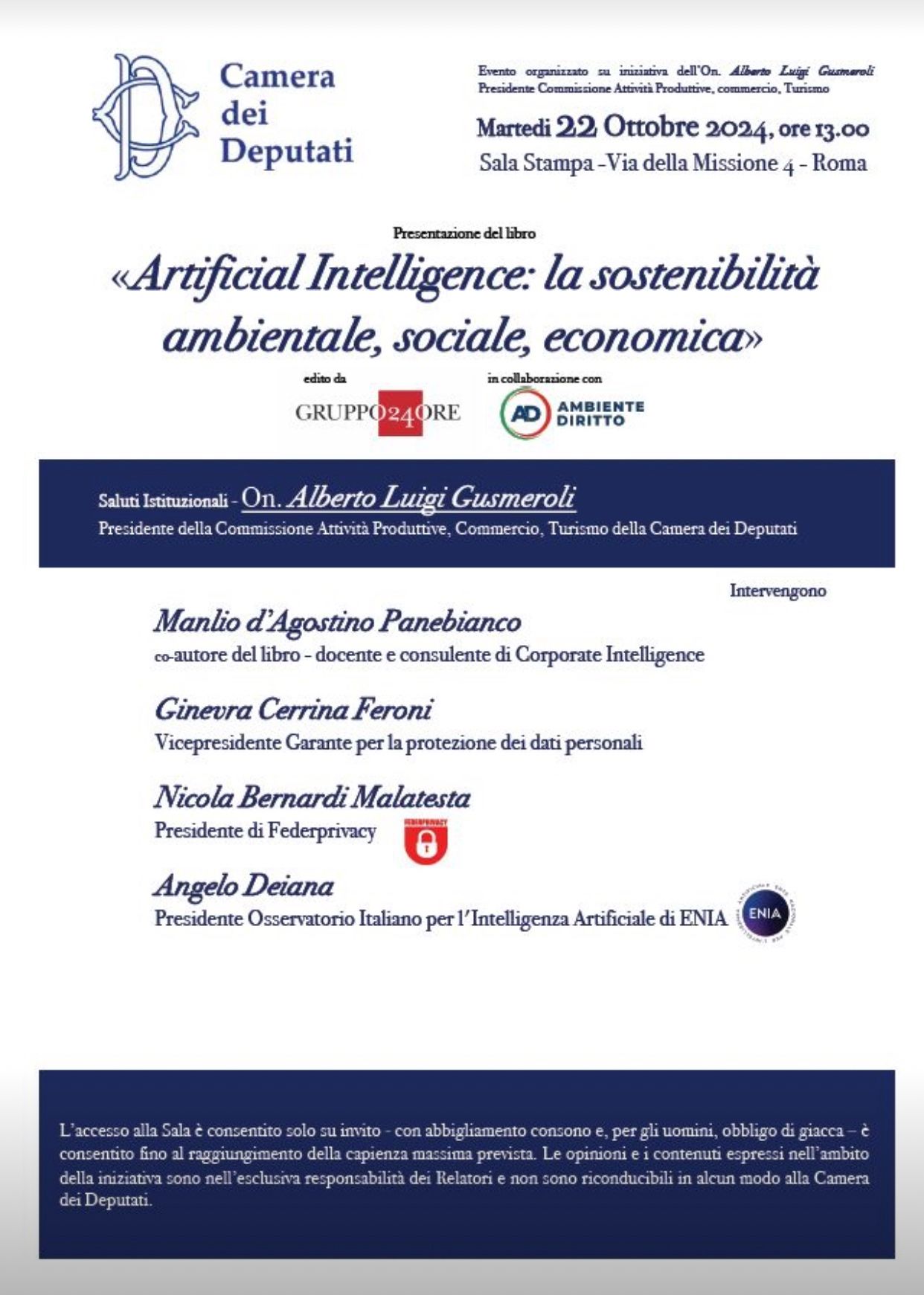 Presentazione del libro: "Artificial Intelligence. La sostenibilità ambientale, sociale ed economica"