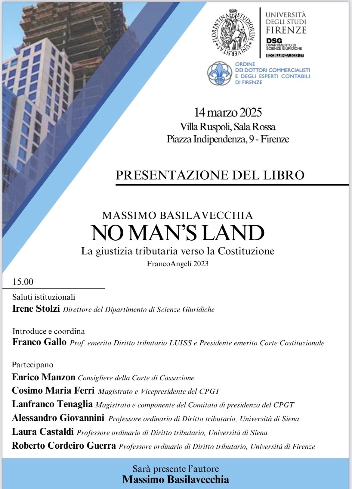 Presentazione del libro: "No Man’s Land – La giustizia tributaria verso la Costituzione"