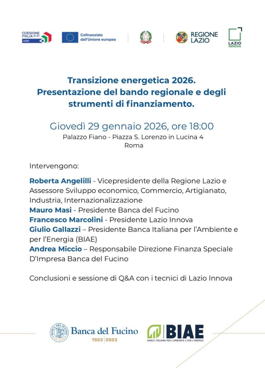 Transizione energetica 2026. Presentazione del bando regionale e degli strumenti di finanziamento