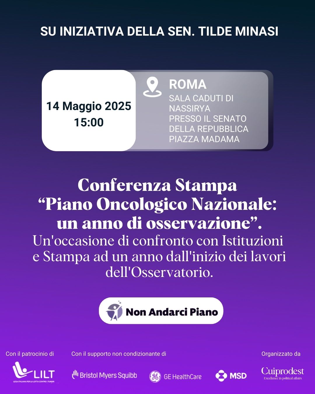 Conferenza Stampa “Piano Oncologico Nazionale: un anno di osservazione”. Un'occasione di confronto con Istituzioni e Stampa ad un anno dall'inizio dei lavori dell'Osservatorio