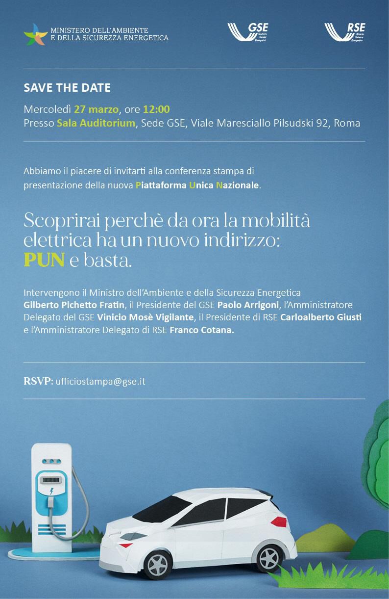 Presentazione della nuova Piattaforma Unica Nazionale (Pun) delle colonnine per la ricarica delle auto elettriche