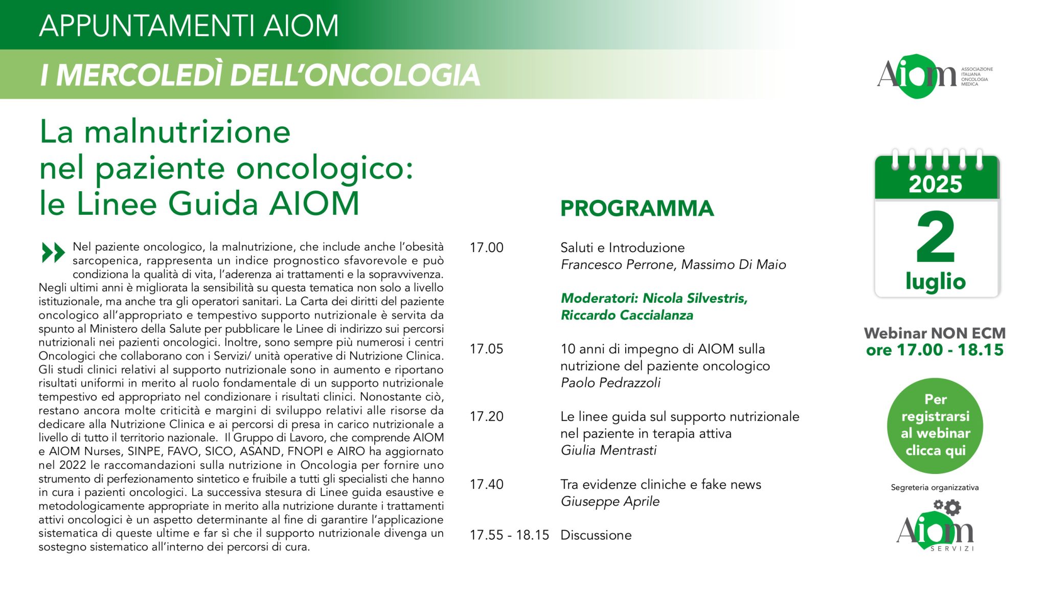La malnutrizione nel paziente oncologico: le Linee Guida Aiom