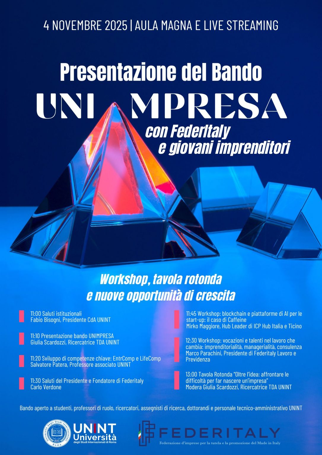 Presentazione del Bando Unimpresa con FederItaly e giovani imprenditori: workshop, tavola rotonda e nuove opportunità di crescita