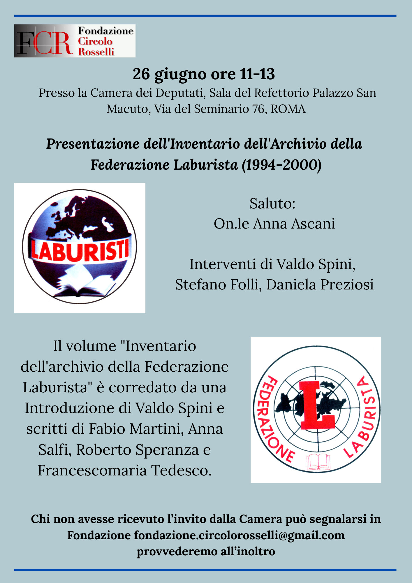 Presentazione dell’Inventario dell’Archivio della Federazione Laburista