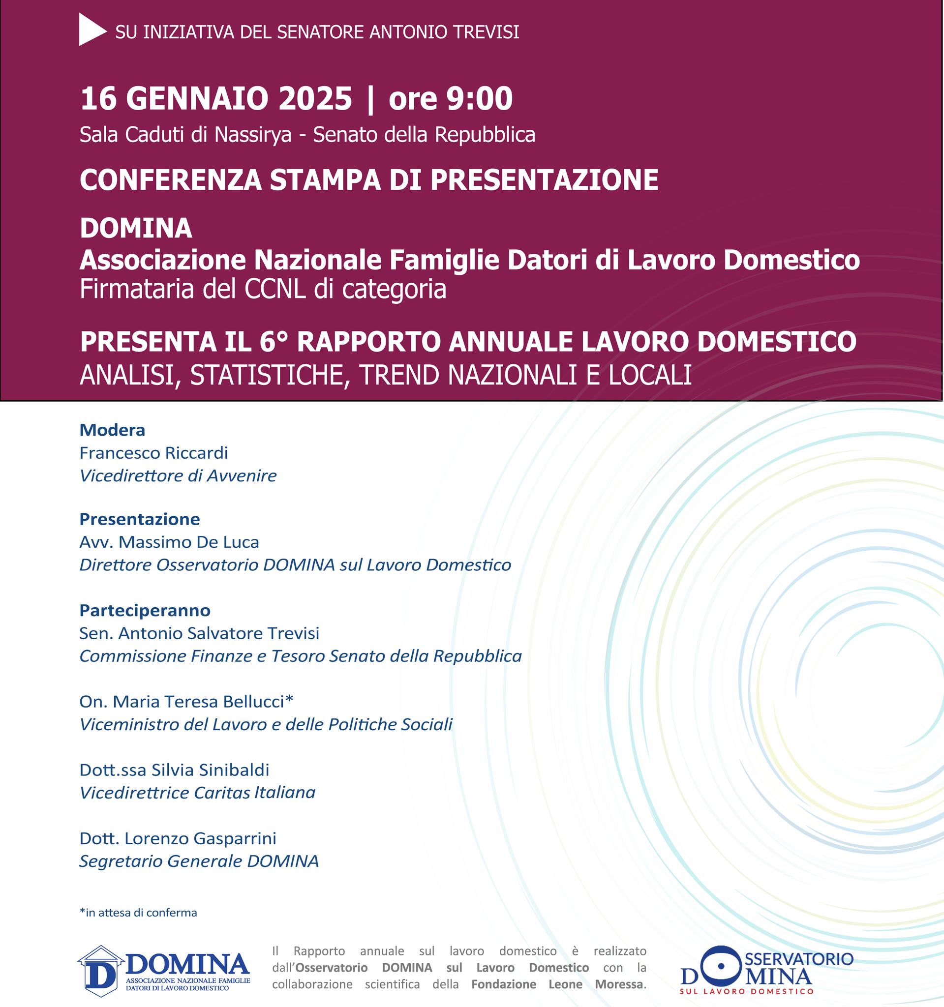 Conferenza stampa di presentazione del 6° Osservatorio DOMINA sul lavoro domestico
