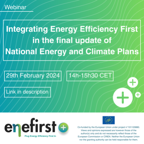 Progetto ENEFIRST PLUS - Integrating Energy Efficiency First in the final update of National Energy and Climate Plans