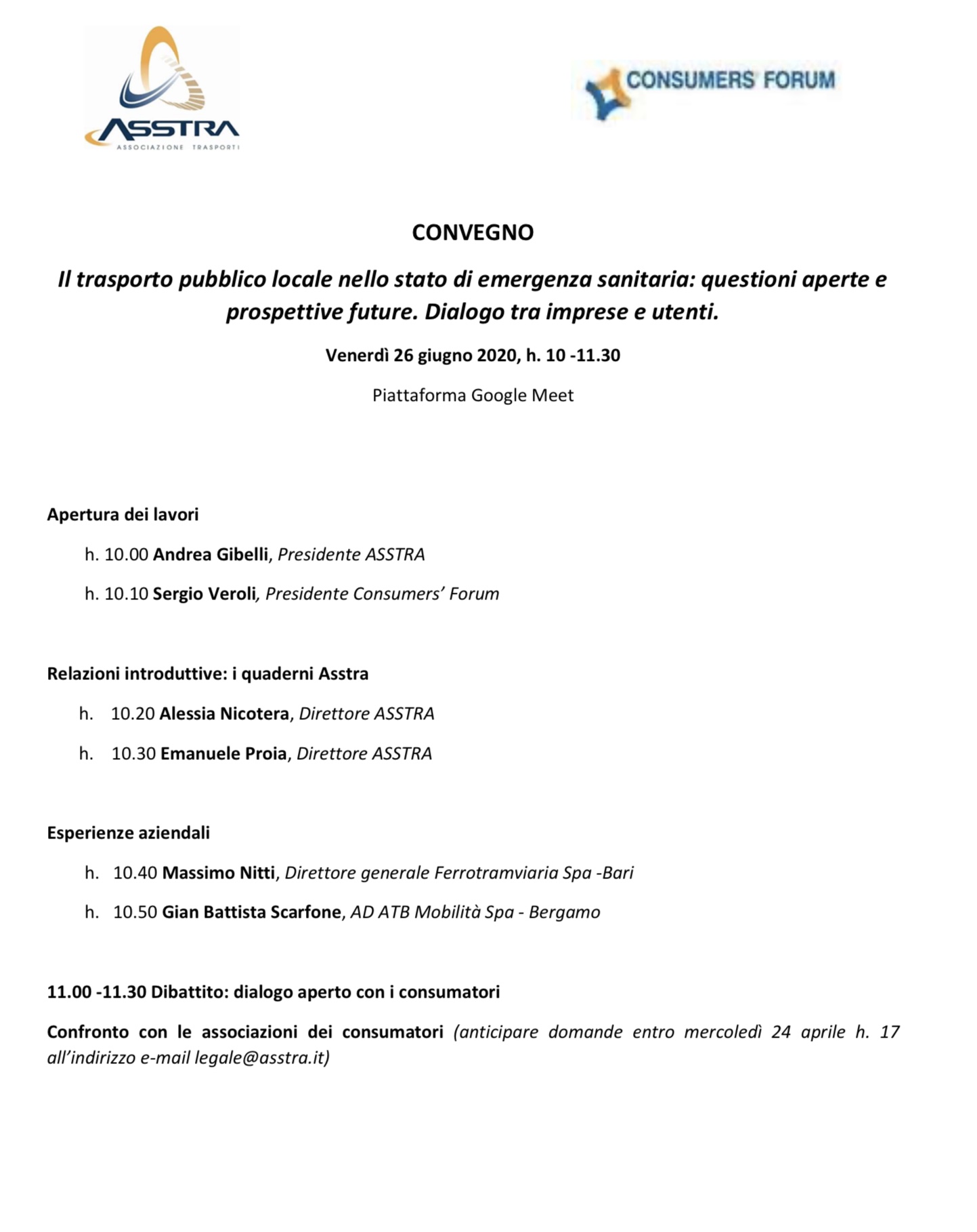 Il trasporto pubblico locale nello stato di emergenza sanitaria: questioni aperte e prospettive future. Dialogo tra imprese e utenti