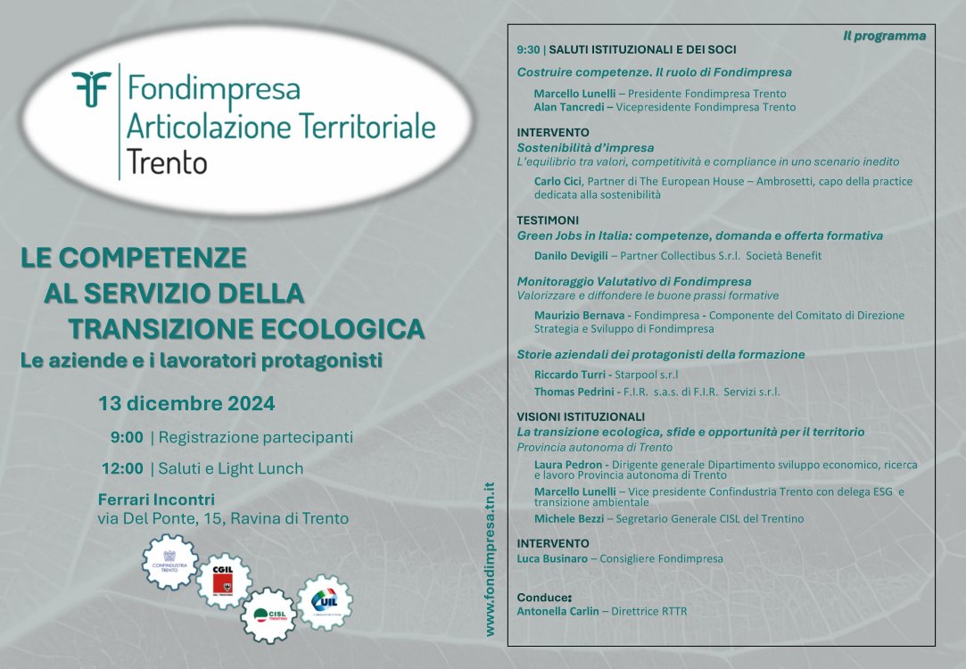 Le competenze al servizio della transizione ecologica. Le aziende e i lavoratori protagonisti