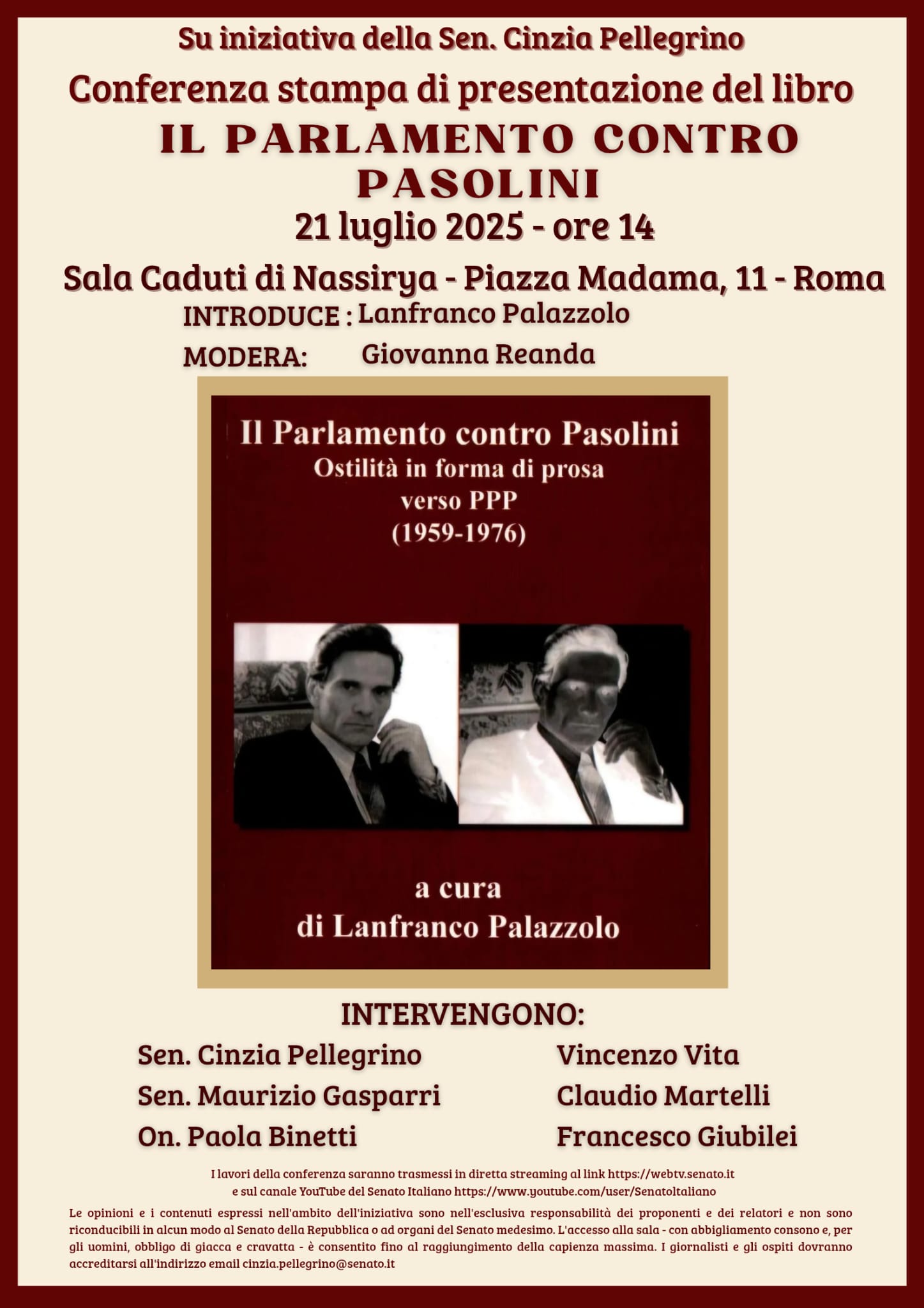Presentazione del libro “Il Parlamento contro Pasolini”