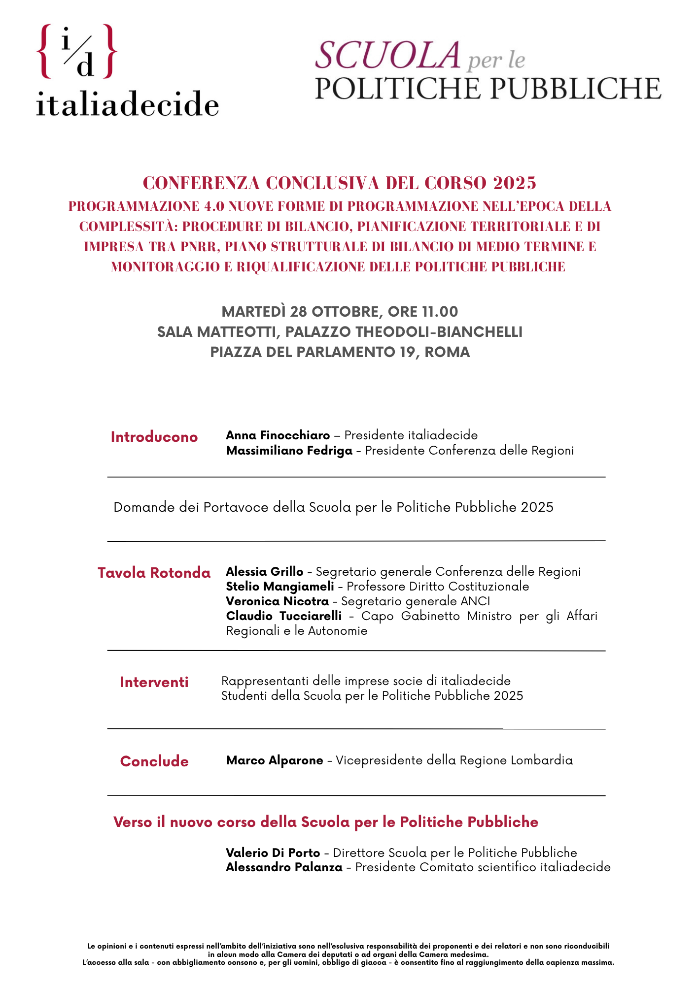 Conferenza conclusiva Scuola per le Politiche Pubbliche 2025