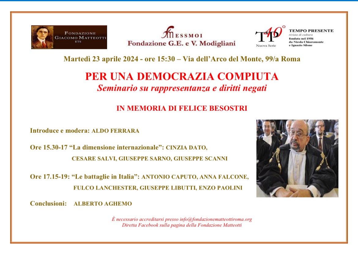 Per una democrazia compiuta. Seminario su rappresentanza e diritti negati