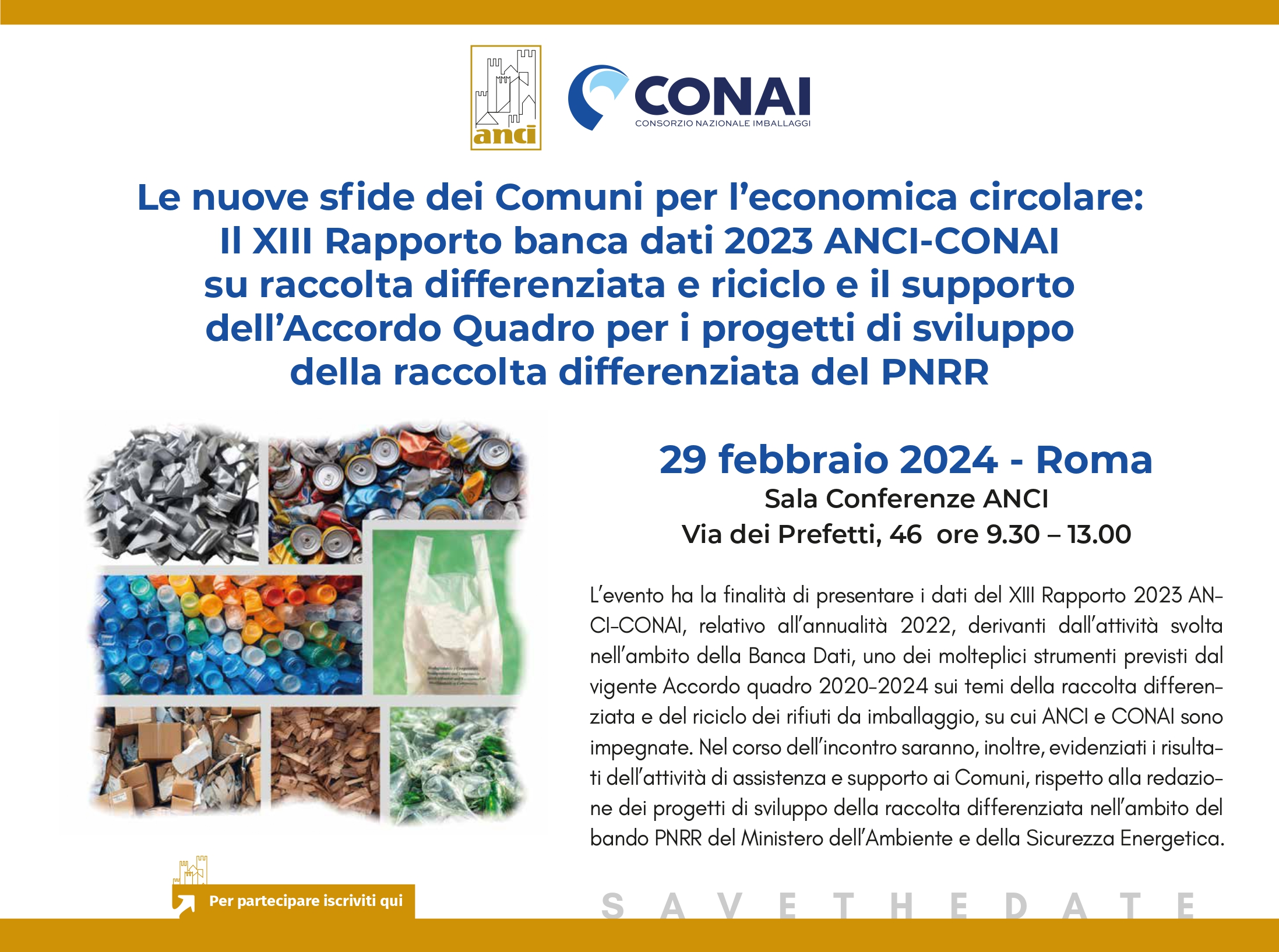 Le nuove sfide dei Comuni per l'economica circolare: Il XIII Rapporto banca dati 2023 ANCI-CONAI su raccolta differenziata e riciclo