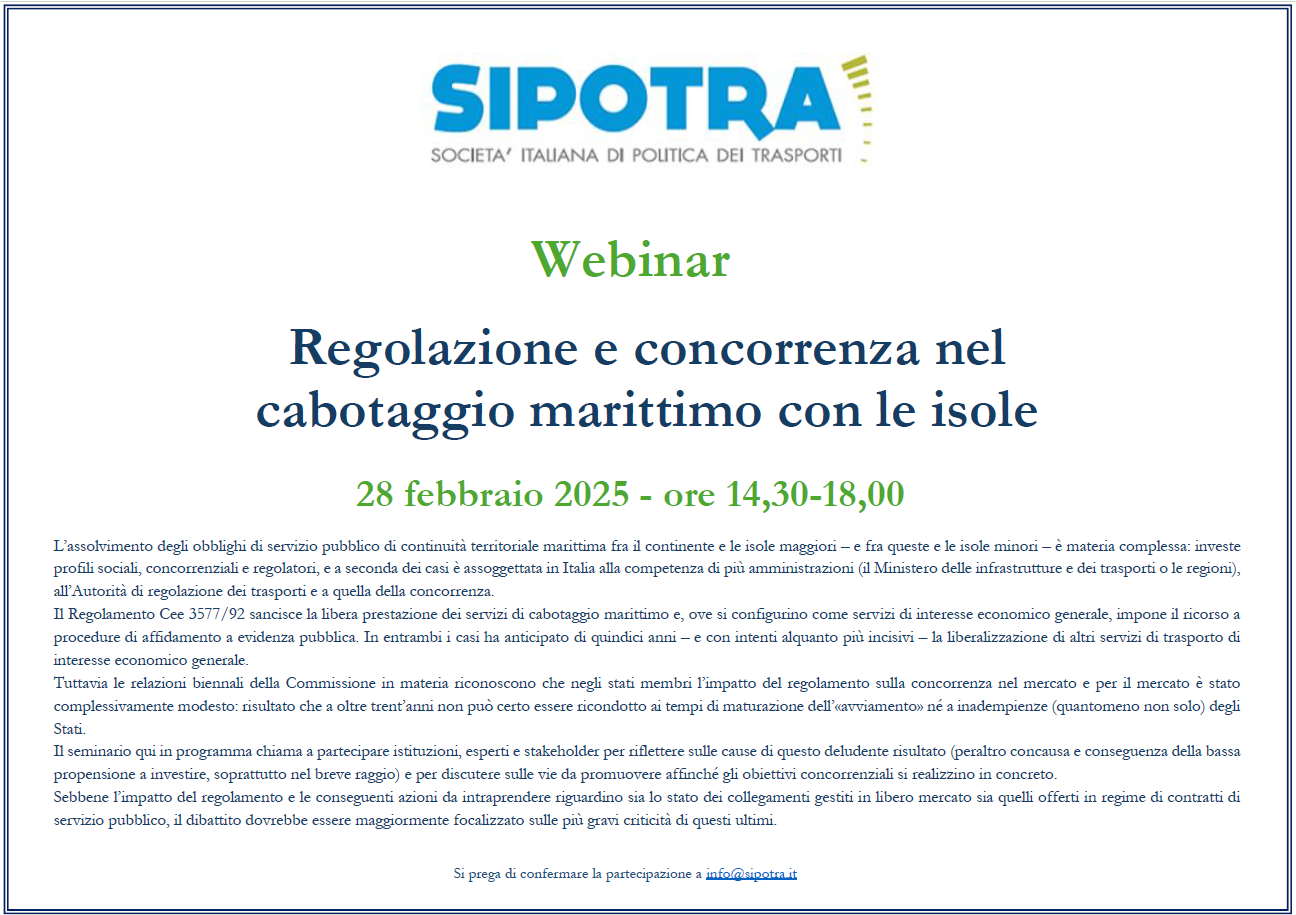 Regolazione e concorrenza nel cabotaggio marittimo con le isole