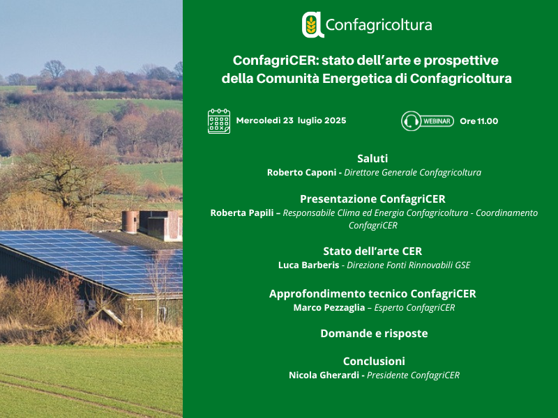 ConfagriCER: stato dell'arte e prospettive della Comunità Energetica di Confagricoltura