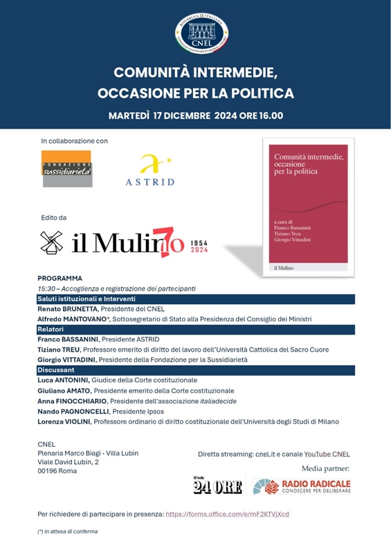 Comunità intermedie, occasione per la politica