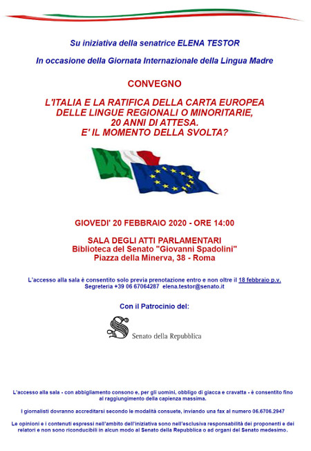 L'Italia e la ratifica della Carta Europea delle Lingue Regionali o Minoritarie, 20 anni di attesa. E' il momento della svolta?