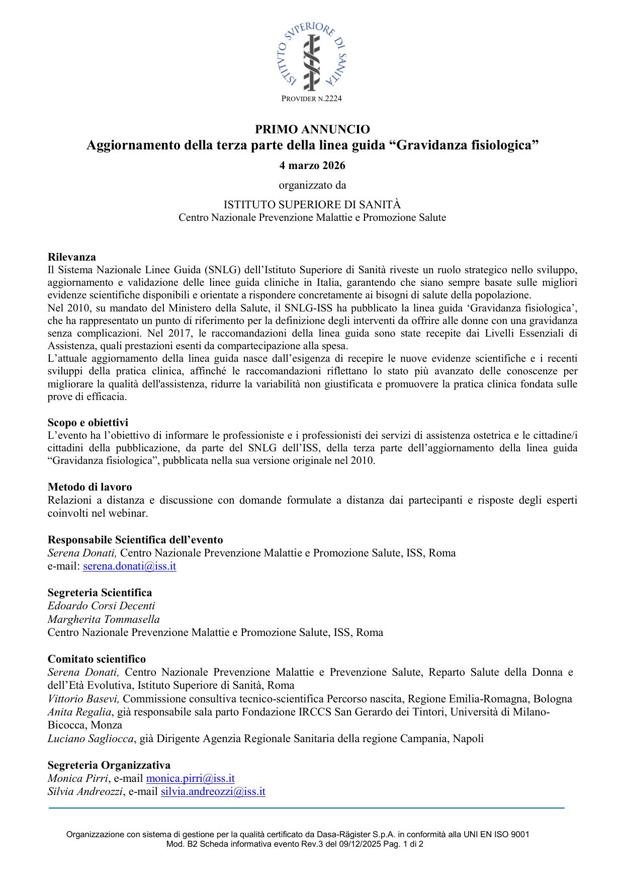 Aggiornamento della terza parte della linea guida 'gravidanza fisiologica'