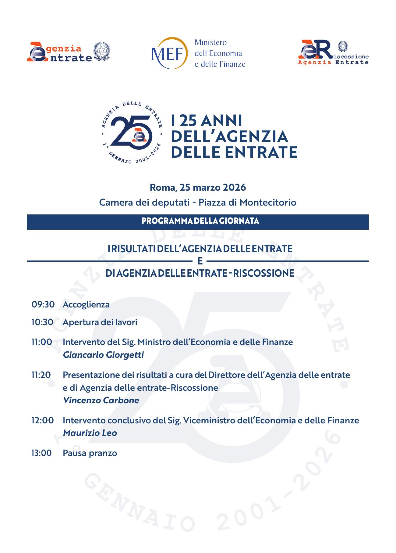 I 25 anni dell’Agenzia delle Entrate