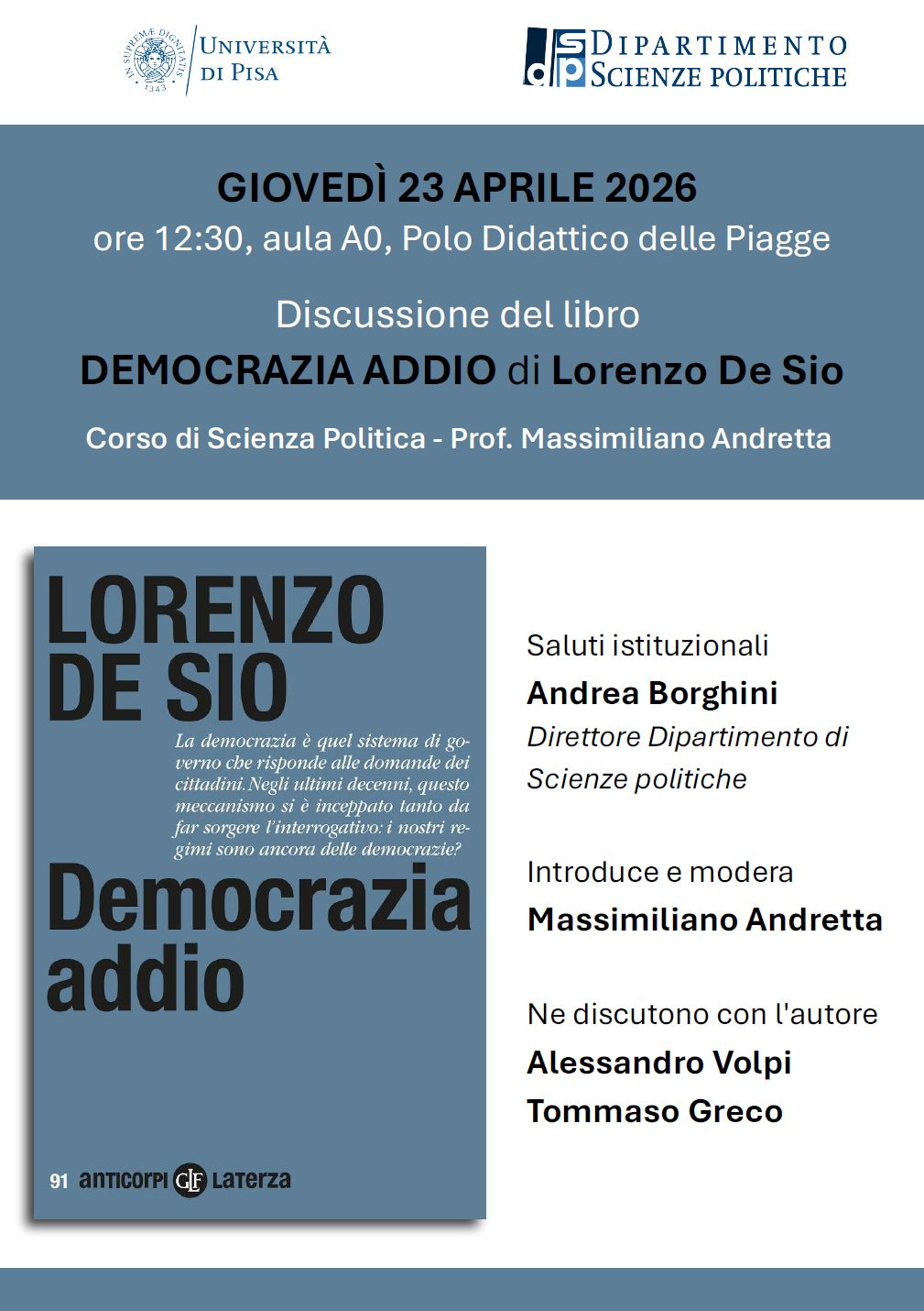 Discussione del libro: "Democrazia addio"