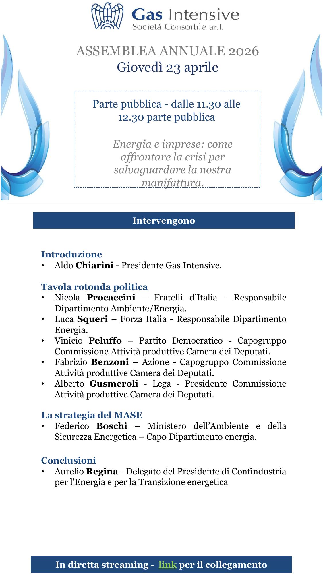 Assemblea annuale Gas Intensive 2026 - Energia e imprese: come affrontare la crisi per salvaguardare la nostra manifattura