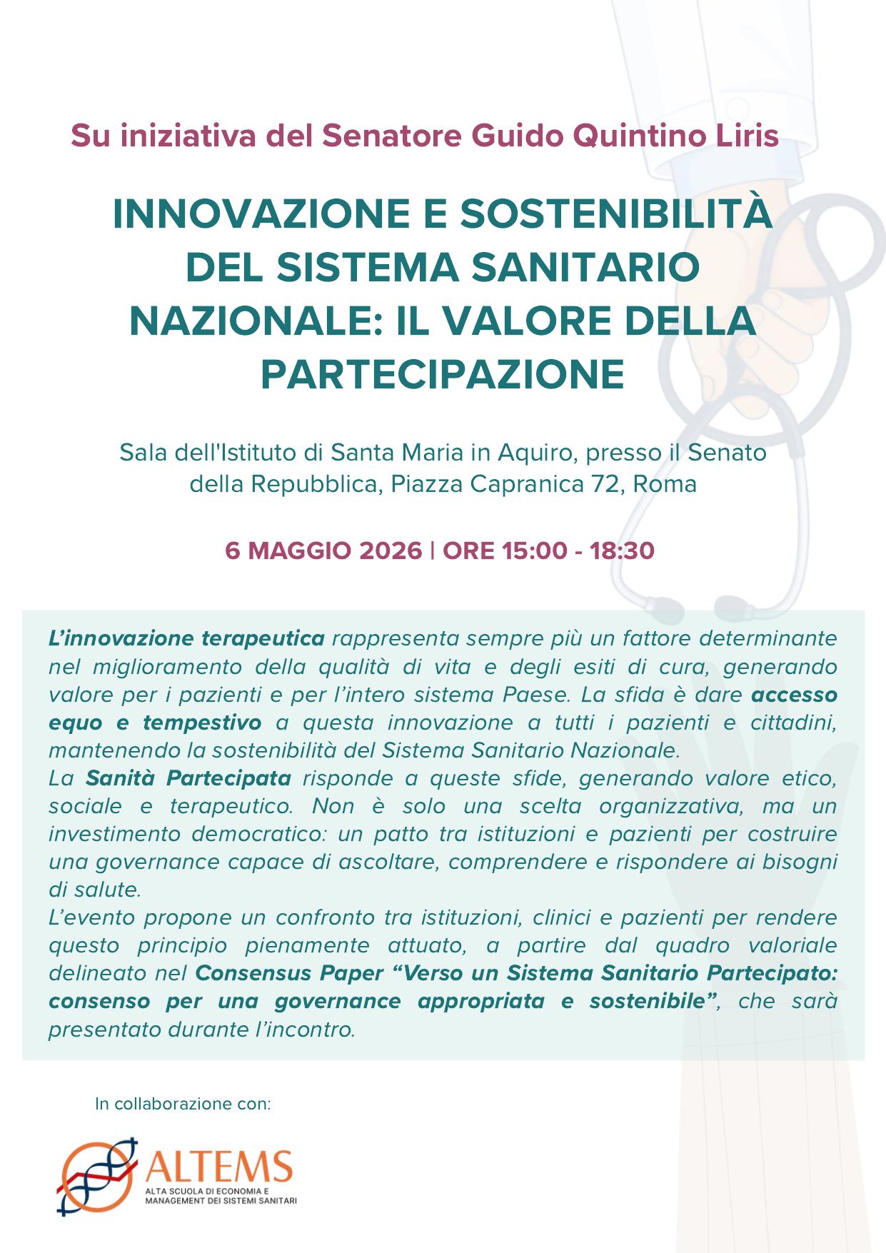 Innovazione e sostenibilità del sistema sanitario nazionale: il valore della partecipazione
