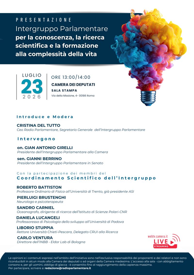 Presentazione dell'intergruppo parlamentare per la conoscenza, la ricerca scientifica e la formazione alla complessità della vita