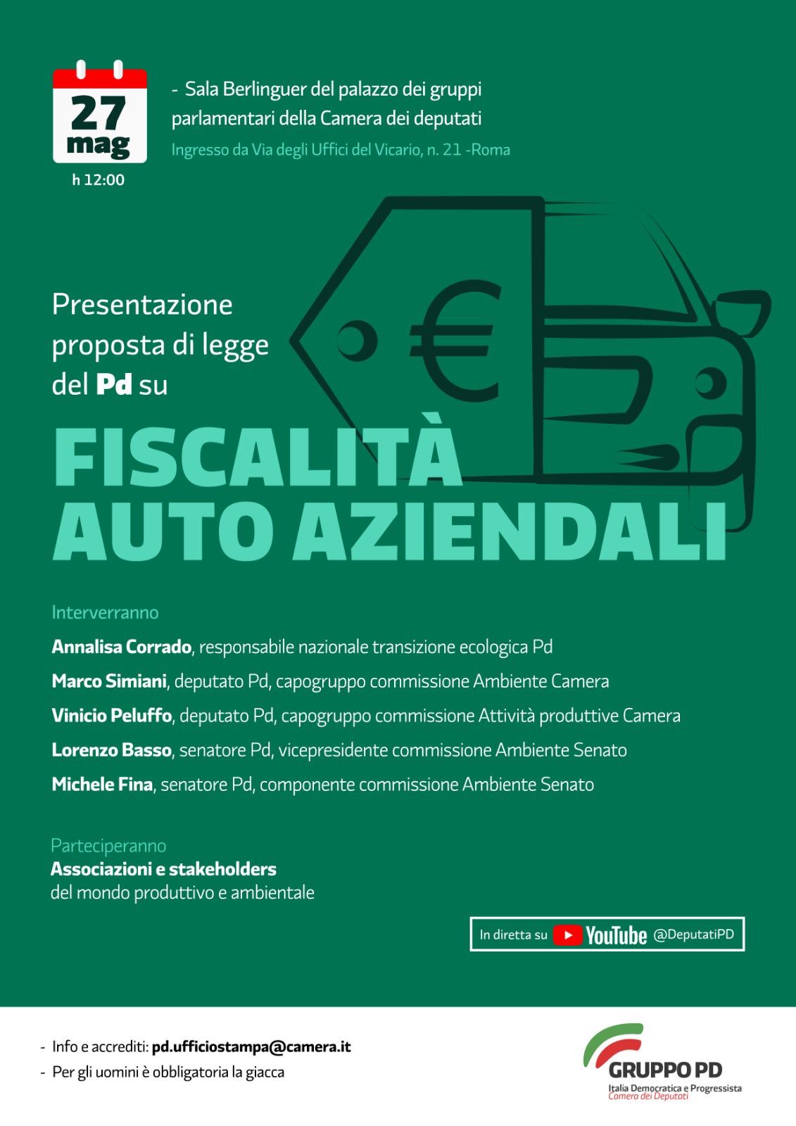 Conferenza stampa Pd su fiscalità auto aziendali