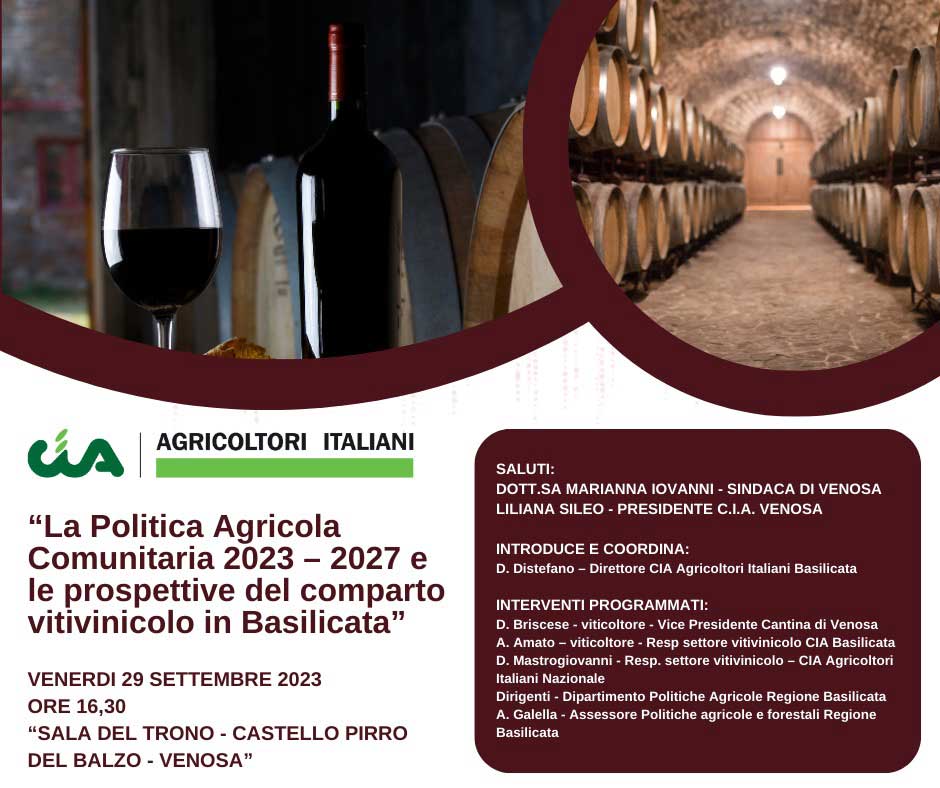 La Politica Agricola Comunitaria 2023-2027, le prospettive del comparto vitivinicolo in Basilicata