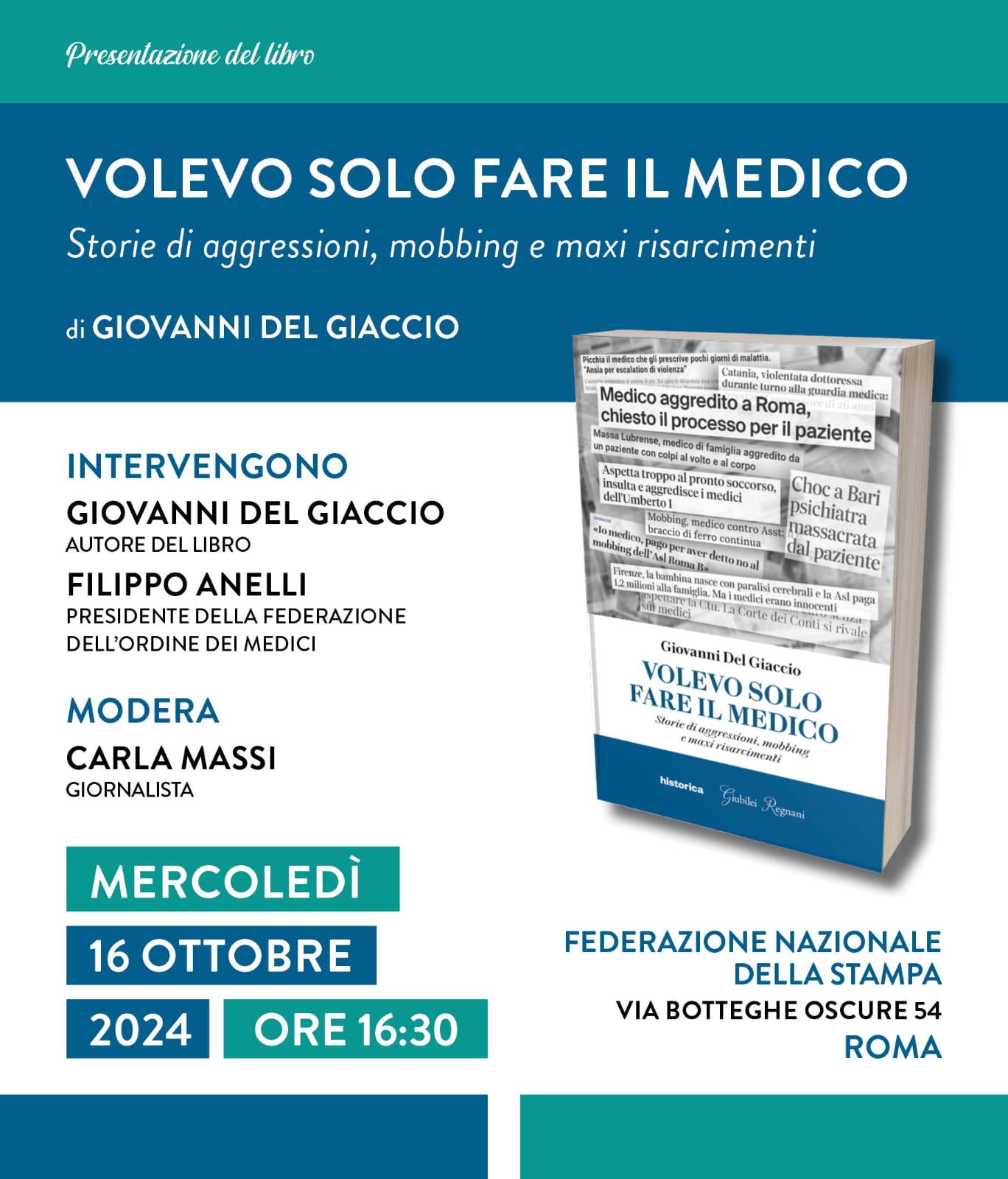 Presentazione del libro: “Volevo solo fare il medico. Storie di aggressioni, mobbing e maxi risarcimenti”